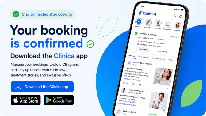 Stay connected after booking — Download the Clinica app